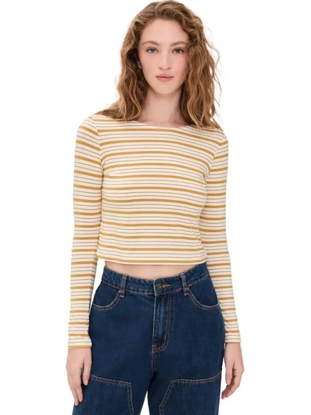 NWT- LE BOP- Striped Long Sleeve Tee - Yellow/Ivory XS